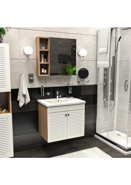 Panjur Kapaklı | Aynalı | Lavabolu | Askılı | Banyo Lavabo Dolabı Seti | Luxe | Ahşap - Beyaz Sepet - Beyaz fiyatları