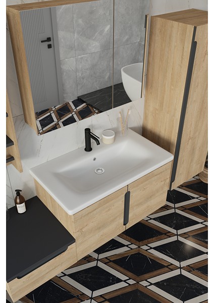 Banyo Zakkum Demonte 120 cm Banyo Dolabı Aynalı Üst Dolap Boy Dolabı ve Rafı fiyatları