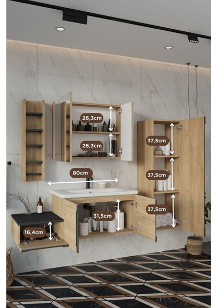 Banyo Zakkum Demonte 120 cm Banyo Dolabı Aynalı Üst Dolap Boy Dolabı ve Rafı fırsatları