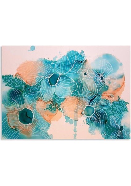 Tablolife Turkuaz Çiçekler - Yağlı Boya Dokulu Tablo 100X150 Çerçeve - Gold 100X150 cm fiyatları