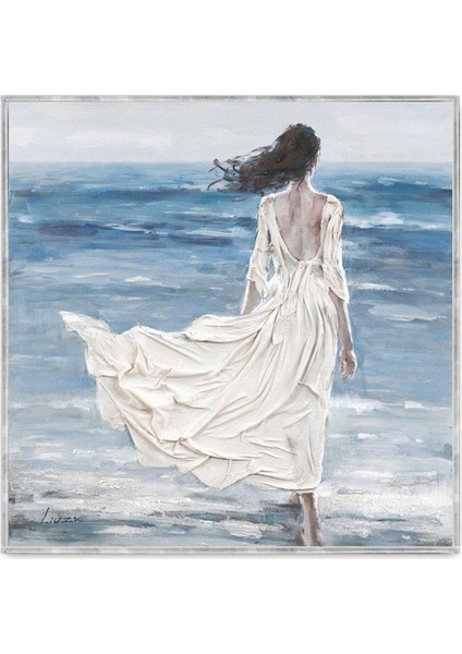 Woman In White Dress Yağlı Boya Dokulu Tablo Gümüş Çerçeve 100X100 cm fiyatları