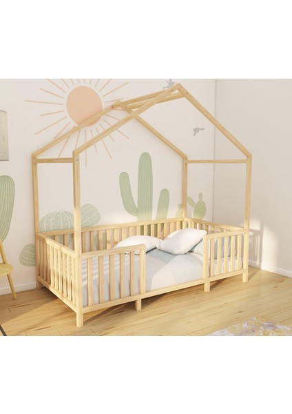 Ripon - Montessori Çatılı Ayaklı Ahşap Yatak 60 cm 180X80 cm