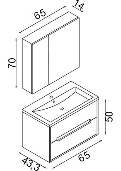 Madrid 65 cm Mdf Banyo Dolabı Seti Antrasit Atlantik Çam indirimleri