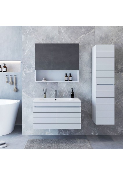 Home Asya 80 cm Mdf Banyo Dolabı Seti + Boy Dolabı Beyaz 80 cm