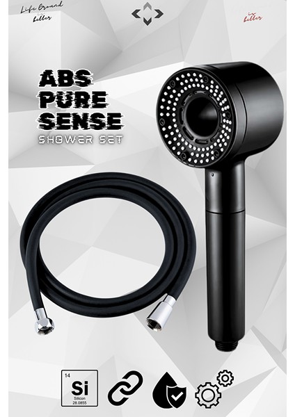 Pure Sense Basınçlı Duş Seti 5 Fonksiyonlu Duş Başlığı ve Silikon Duş Hortumu Extra Güçlü Masajlı Tazyikli