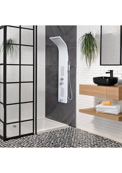 Banora Infinity Lux Masaj Etkili Duş Paneli, 5 Fonksiyonlu, Paslanmaz Çelik, Tepe Duş, Şelale Sistem, Beyaz modelleri