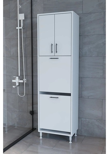 Nergiz Beyaz ve Renkli Kirli Çamaşır Sepetli Çok Amaçlı Banyo Dolabı fiyatları