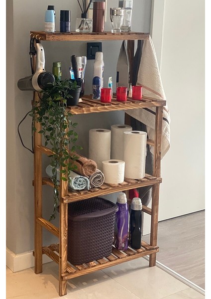 Banyo Düzenleyici Ahşap 4 Katlı Banyo Rafı Havluluk MOB182