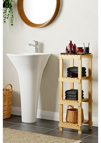 Ahşap 4 Katlı Banyo Rafı Havluluk Banya Düzenleyici Nat MOB103
