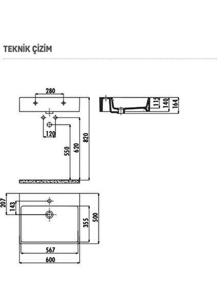 NX260 Next Tezgah Üzeri Kare Lavabo 50X60 cm