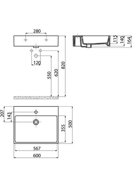 NX260 Next Tezgah Üzeri Kare Lavabo 50X60 cm