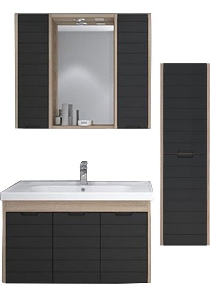 Denko Mostar 90 cm Banyo Dolabı Takımı ve Boy Dolabı-Si̇yah