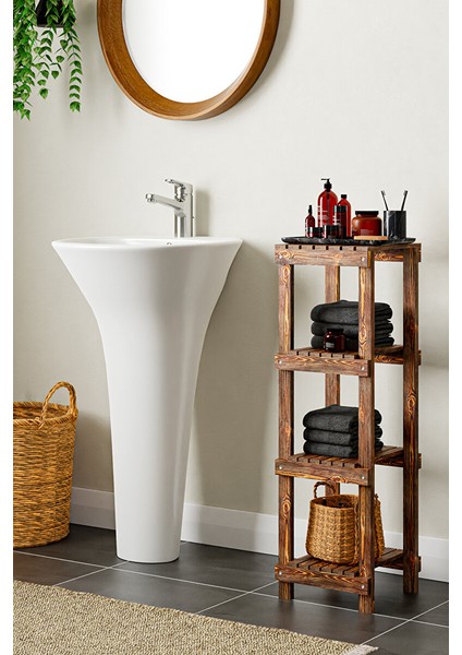 Ahşap 4 Katlı Banyo Rafı Havluluk Banya Düzenleyici Ykm MOB102