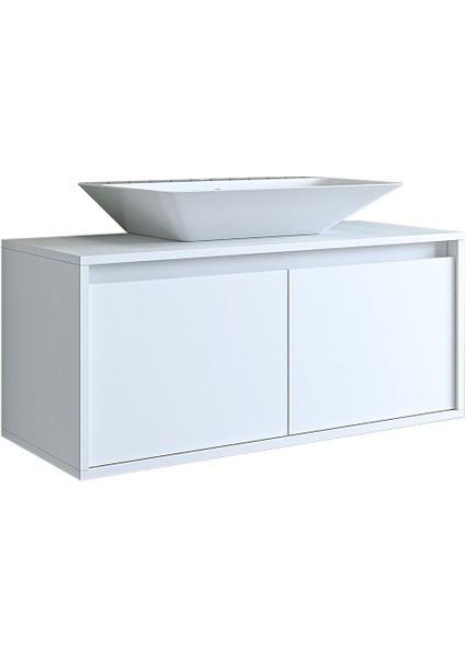 Banos Banyo Ld7 Ayaksız 2 Kapaklı Lavabolu Mat Beyaz Mdf 100 cm Banyo Dolabı