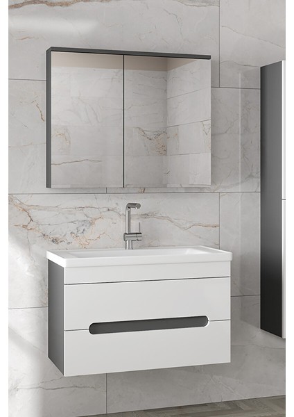 Alpi̇ 80 cm Seramik Lavabolu Banyo Dolabı Seti-Mdf