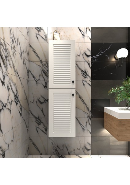 Panjur Kapaklı Banyo Asma Boy Dolabı | Ahşap - Beyaz Sepet - Beyaz modelleri