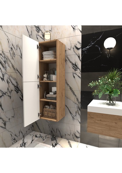 Panjur Kapaklı Banyo Asma Boy Dolabı | Ahşap - Beyaz Sepet - Beyaz fırsatları