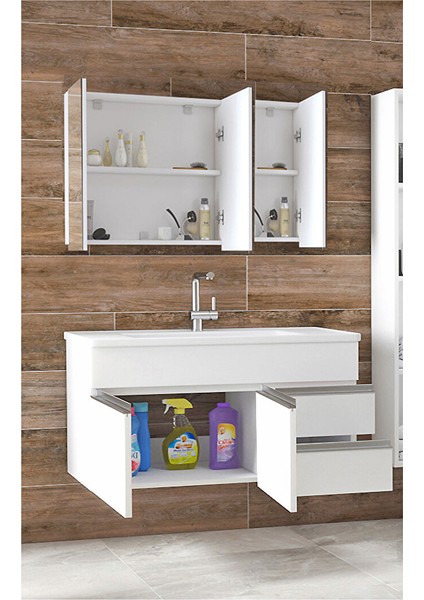 Esen Beyaz 100 cm Lüx Banyo Dolabı Takımı modelleri