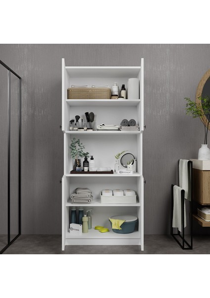 Lucas 4 Kapaklı Çok Amaçlı Dolap, Çok Amaçlı Banyo, Mutfak ve Mikrodalga Fırın Dolabı - Beyaz