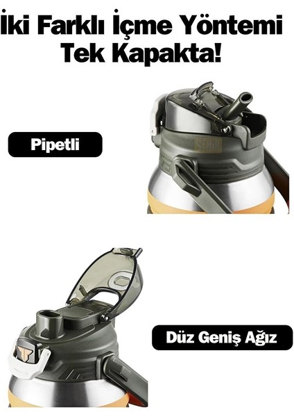 Tkk Yeni Koleksiyon Mega Boy 1500ML Pipetli/pipetsiz Kullanım Askılı Paslanmaz Çelik Termos Matara Turuncu fiyatları