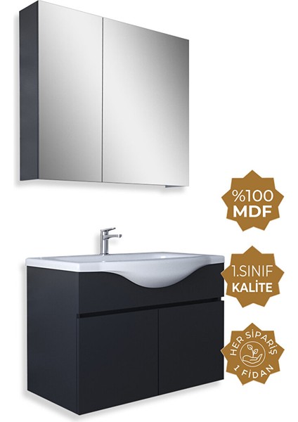 Kahire 80CM Antrasit Mdf Banyo Dolabı Seti Antrasit