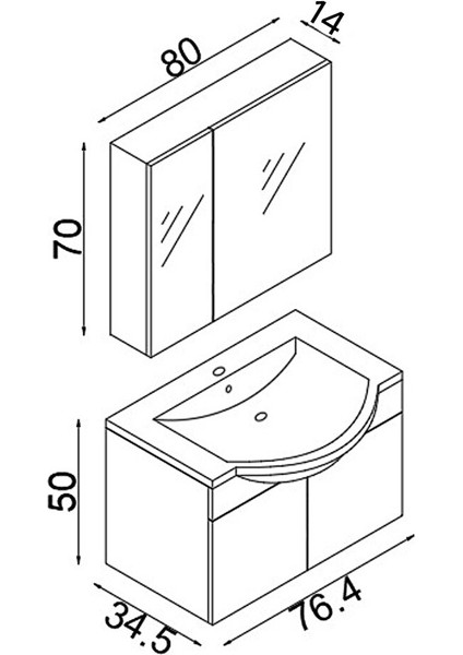 Kahire 80CM Antrasit Mdf Banyo Dolabı Seti Antrasit