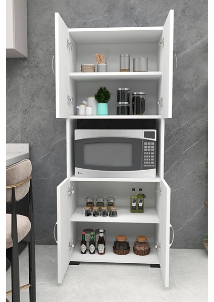 4 Kapaklı Orta Bölmeli 4 Kapılı Çok Amaçlı Beyaz Mikrodalga Mini Fırın Mutfak Dolabı modelleri
