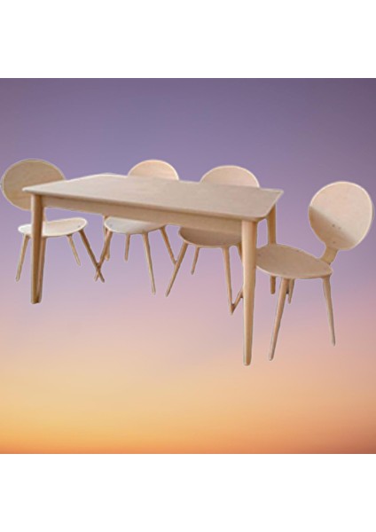Masa-Sandalye 13578 Retro Papel Tk Kayın Kaplama Sandalye Açılı Natüre Ham Elyapı