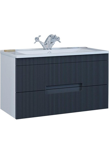 Denko Galata 75 cm Mdf Antrasit Gri Banyo Dolabı Alt Modül ve Seramik Lavabo