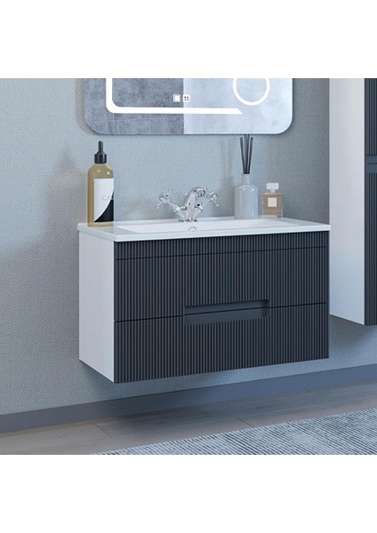 Denko Galata 75 cm Mdf Antrasit Gri Banyo Dolabı Alt Modül ve Seramik Lavabo fiyatları