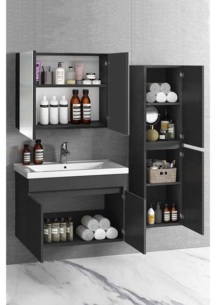 Antasit 65 cm + 35 cm Mdf Boy Dolaplı Seramik Lavabolu Ayna Dolaplı Banyo Dolabı Takımı fiyatları
