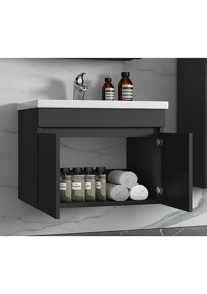 Antasit 65 cm + 35 cm Mdf Boy Dolaplı Seramik Lavabolu Ayna Dolaplı Banyo Dolabı Takımı modelleri