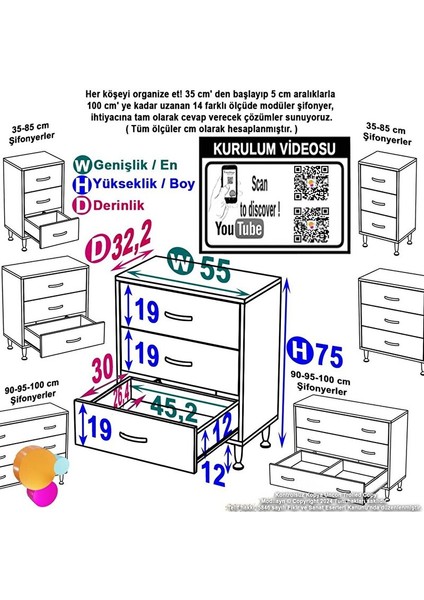Söke 3'lü Çekmece Banyo Dolabı 55X75X32,5 Cm’ Lik Çok Yönlü Çekmecelerle Daha Düzenli
