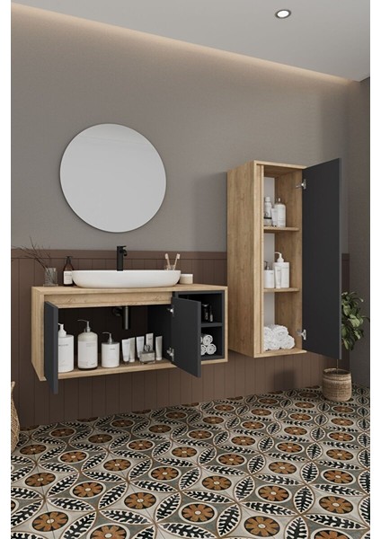 Gül 90 cm Banyo Dolabı Ayna Lavabo Boy Dolabı modelleri