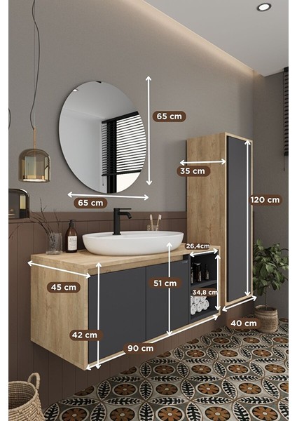 Gül 90 cm Banyo Dolabı Ayna Lavabo Boy Dolabı indirimleri