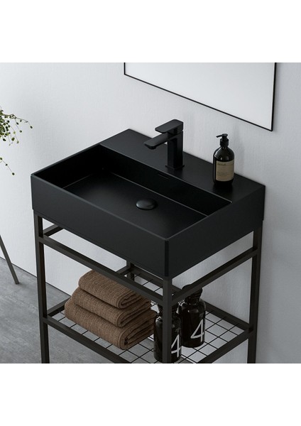 Capetown 60 cm Siyah Banyo Dolabı Alt Modül ve Lavabo
