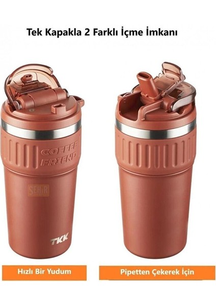 Tkk Yeni Koleksiyon 630ML Pipetli / Pipetsiz Kullanım Askılı Paslanmaz Çelik Termos Kahve Mug Matara Kırmızı fırsatları