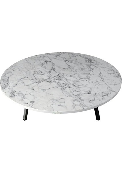 Katlanabilir Metal Ayaklı Ahşap Yer Sofrası Tepsi̇ Sini Beyaz Mermer Desen - 90 cm
