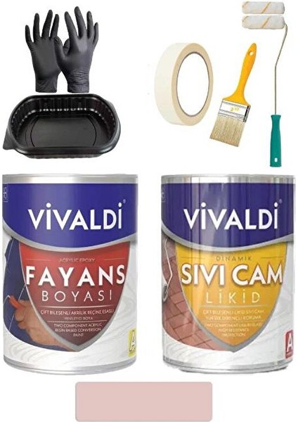 Fayans Boyası Seti Sıvı Cam ve Uygulama Seti Tezgah, Mermer, Banyo, Mutfak Boyama Seti 1 Lt Bebek Pembesi