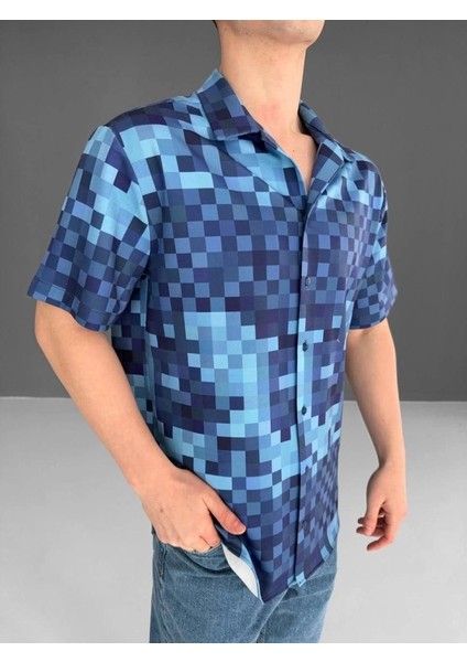 Iki Iplik Kumaş Baskılı Gömlek - Mavi fırsatları