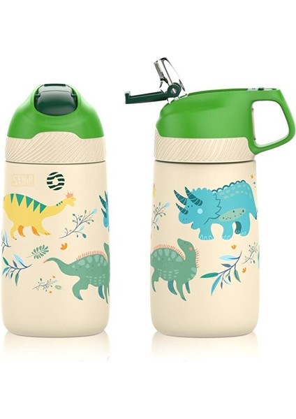 350ML Pipetli Desenli Kulplu 6 Saat Sıcak 12 Saat Soğuk Çelik Termos Matarası Sarı Dinozor fiyatları