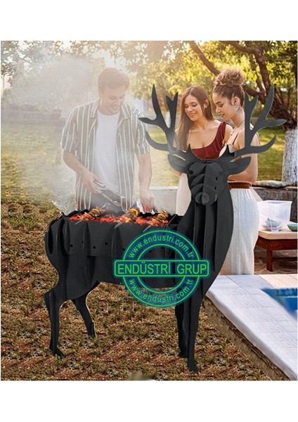 Endüstri̇ Grup - Geyik Ceylan Figürü Heykel Kömürlü Mangal Barbekü Izgara Ateş Çukuru Bahçe Şöminesi Bbq Grill