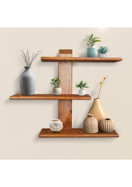 Dekoratif Ahşap 3 Raflı Duvar Rafı Kitaplık Çiçeklik Biblo Baharatlık Rafı 60X48X18 cm