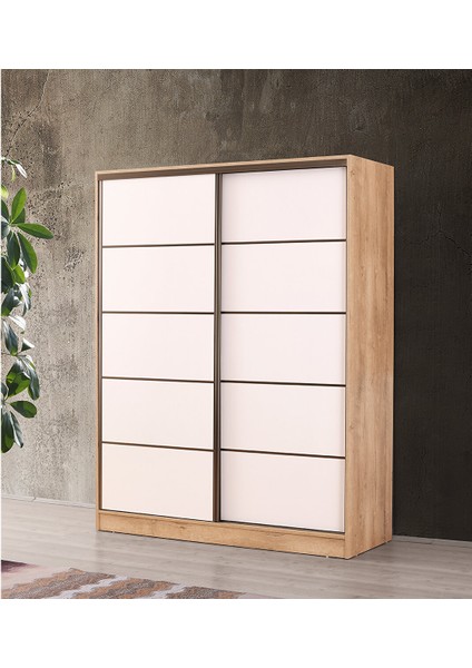 Venüs Sürgülü Gardırop 160 cm - Sonoma Ceviz-Beyaz