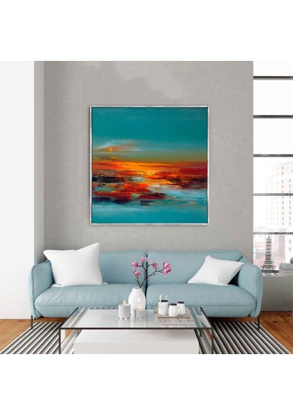 Tablolife Sunset - Yağlı Boya Dokulu Tablo 120X120 Çerçeve - Gold 120X120 cm