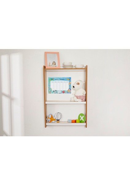 Çok Amaçlı Duvar Montessori Kitaplık Ünitesi / 3 Raflı / Naturel