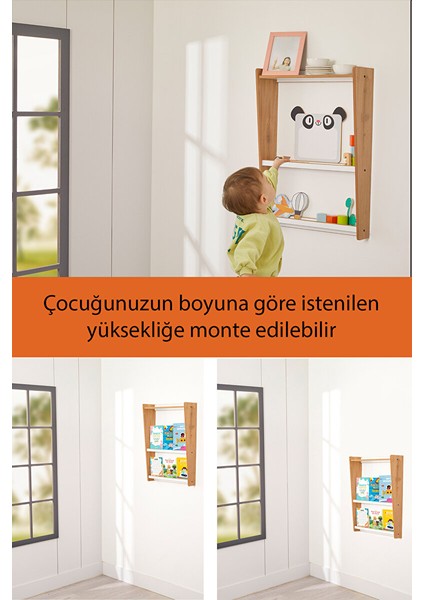 Çok Amaçlı Duvar Montessori Kitaplık Ünitesi / 3 Raflı / Naturel