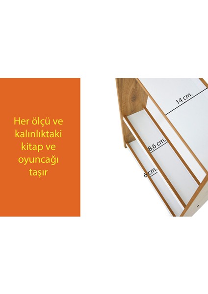 Çok Amaçlı Duvar Montessori Kitaplık Ünitesi / 3 Raflı / Naturel