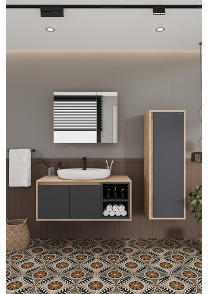 Lale 100 cm %100 Mdf Lavabolu Banyo Dolabı + Aynalı Dolap + Boy Dolabı indirimleri