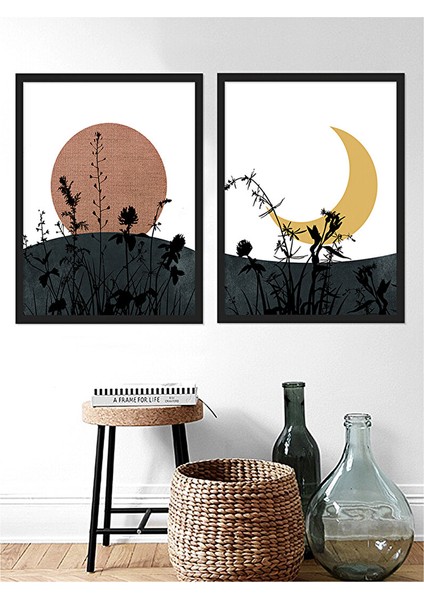 Güneş ve Ay Çerçeveli Tablo Set 30X40 cm Siyah